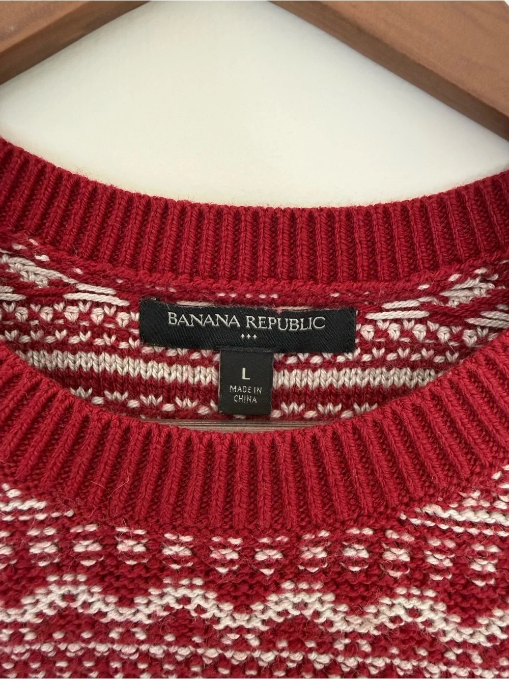 Banana Republic Red and White Fair Isle Crewneck Sweater